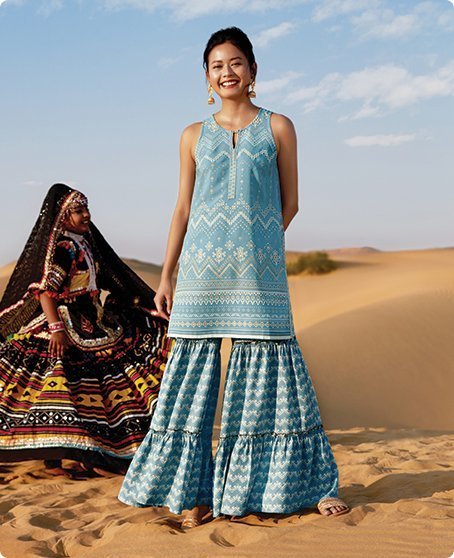 Anita Dongre -Designer - Charu Creation Blog - Jalsa Collection - Spring/Summer 2020 - Rajasthan - Rajasthani inspired - desert - printed fabric - garara- key-hole neckline - quirky - feminine - woman - dress - garment - printed fabric - kurti
