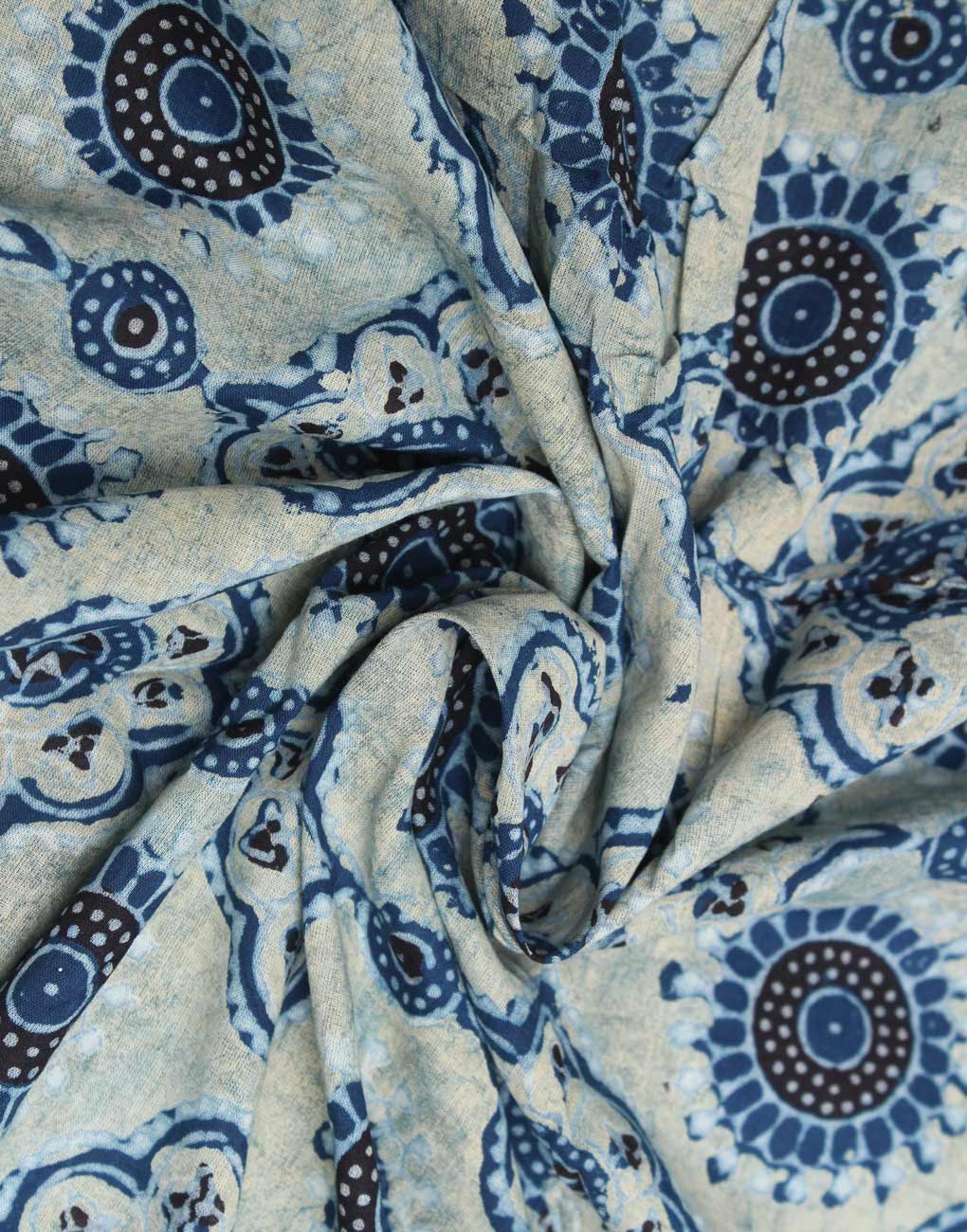 Multicolor Ajrakh Print on Cotton Dress Material Fabric - Charu Creation
